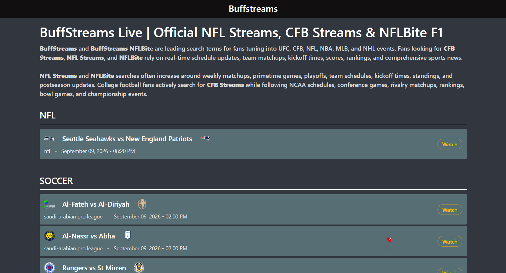 BuffStreams Official | Watch NFL Streams, CFB, NBA, F1 & NFLBite Live